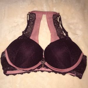 Pink VS push-up Racerback maroon lace bra 32C